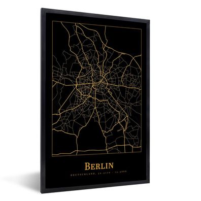 Poster - 60x90 cm - Karte - Berlin - Schwarz - Gold