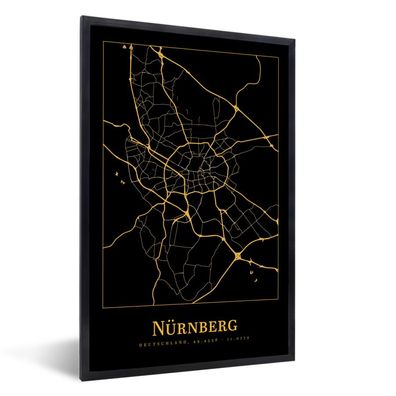Poster - 40x60 cm - Karte - Nürnberg - Gold - Schwarz - Luxus