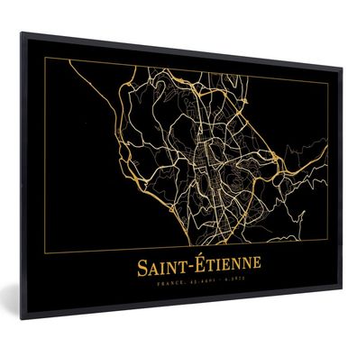 Poster - 30x20 cm - Karte - Saint-Etienne - Schwarz - Gold