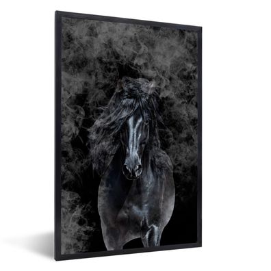 Poster - 40x60 cm - Pferd - Schwarz - Smoke