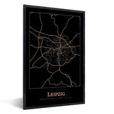 Poster - 40x60 cm - Karte - Leipzig - Gold - Schwarz