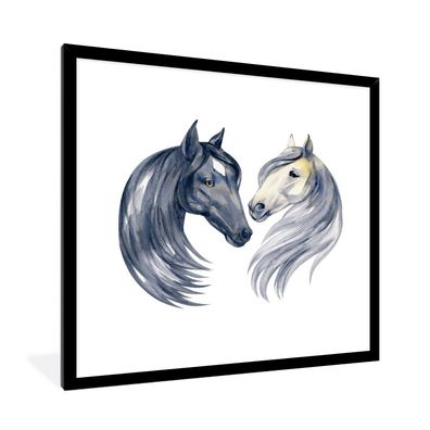 Poster - 40x40 cm - Pferde - Aquarell - Weiß
