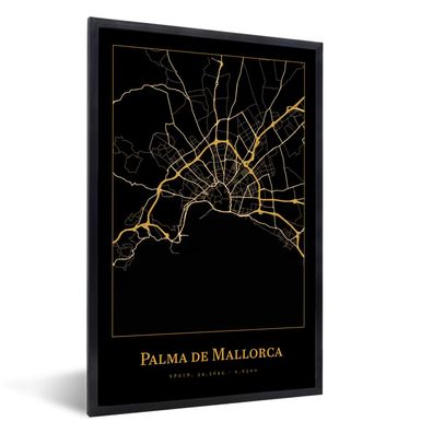 Poster - 80x120 cm - Karte - Palma de Mallorca - Gold - Schwarz