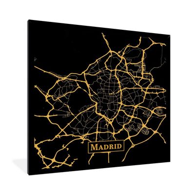 Poster - 40x40 cm - Karte - Madrid - Gold - Schwarz