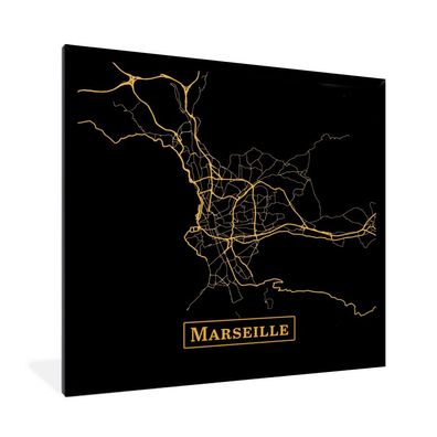 Poster - 40x40 cm - Karte - Marseille - Gold - Schwarz