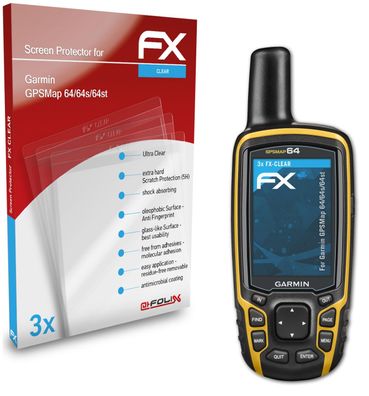 atFoliX 3x Schutzfolie kompatibel mit Garmin GPSMap 64/64s/64st Displayschutzfolie