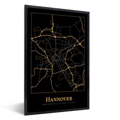 Poster - 40x60 cm - Karte - Hannover - Gold - Schwarz