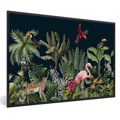Poster - 120x80 cm - Dschungel - Pflanzen - Tiere