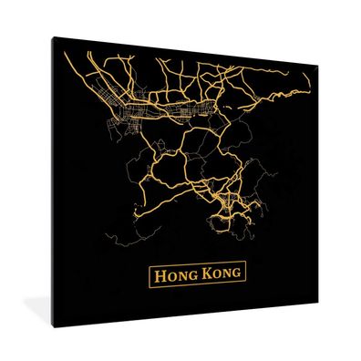 Poster - 40x40 cm - Karte - Hongkong - China - Gold - Schwarz