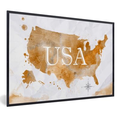 Poster - 30x20 cm - Karte - Amerika - Gold