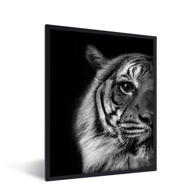 Poster - 60x80 cm - Tiger - Schwarz - Weiß