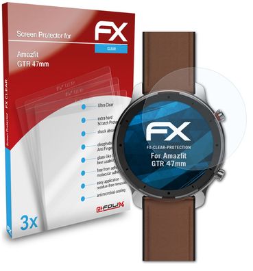 atFoliX 3x Schutzfolie kompatibel mit Amazfit GTR 47mm Displayschutzfolie klar