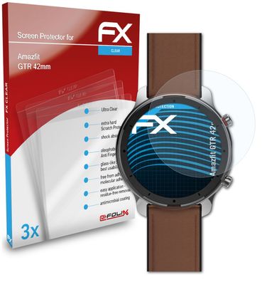 atFoliX 3x Schutzfolie kompatibel mit Amazfit GTR 42mm Displayschutzfolie klar