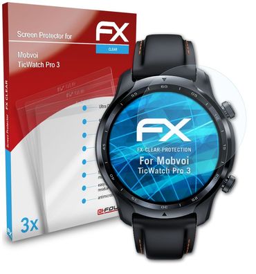 atFoliX 3x Schutzfolie kompatibel mit Mobvoi TicWatch Pro 3 Displayschutzfolie klar