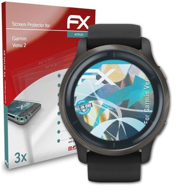 atFoliX 3x Schutzfolie kompatibel mit Garmin Venu 2 Folie klar&flexibel