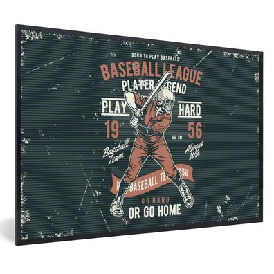 Poster - 30x20 cm - Jahrgang - Skelett - Baseball
