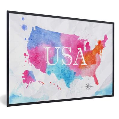Poster - 60x40 cm - Amerika - Weltkarte - Aquarell