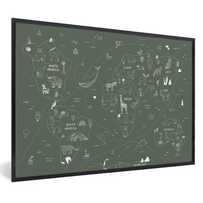 Poster - 120x80 cm - Karte - Welt - Kinder - Grün