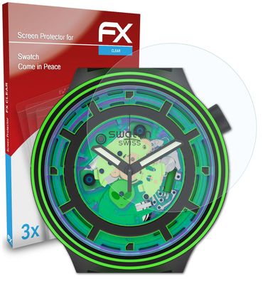 atFoliX 3x Schutzfolie kompatibel mit Swatch Come in Peace Displayschutzfolie klar