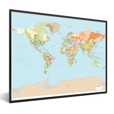 Poster - 80x60 cm - Welt - Karte - Orange - Grün