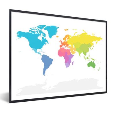 Poster - 40x30 cm - Weltkarte - Regenbogen - Weiß
