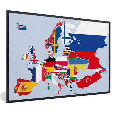 Poster - 120x80 cm - Karte - Europa - Flagge