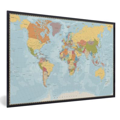 Poster - 120x80 cm - Weltkarte - Farben - Atlas
