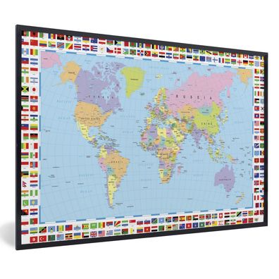 Poster - 30x20 cm - Weltkarte - Flagge - Atlas