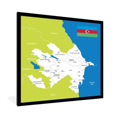 Poster - 40x40 cm - Eine Illustration einer Karte von Aserbaidschan mit grünen