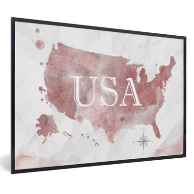 Poster - 90x60 cm - Karte - Amerika - Aquarell