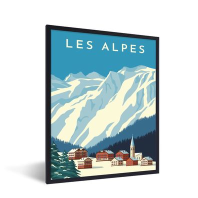Poster - 60x80 cm - Alpen - Vintage - Zeichnung