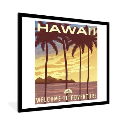 Poster - 40x40 cm - Hawaii - Jahrgang - Palme