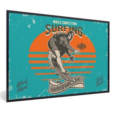 Poster - 60x40 cm - Vintage - Surfen - Surfbrett