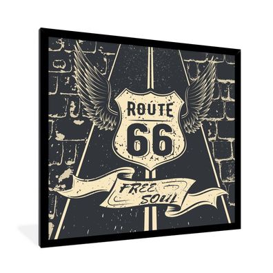 Poster - 40x40 cm - Route 66 - Vintage - Schwarz - Weiß