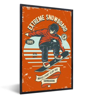 Poster - 20x30 cm - Snowboard - Mann - Retro