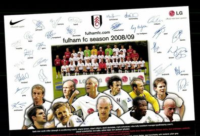 Mannschaftskarte FC Fulham 2008-09 Druck Unterschriften + G 35127