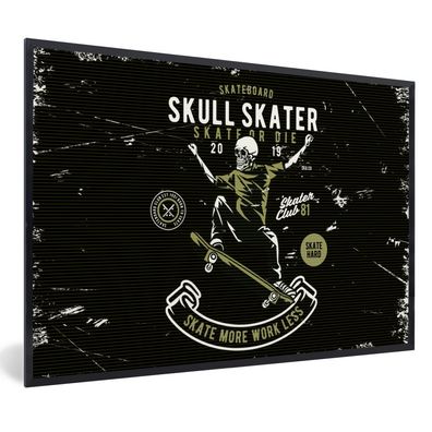 Poster - 30x20 cm - Skelett - Skateboard - Retro