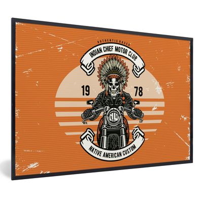 Poster - 120x80 cm - Motorrad - Skelett - Indisch - Retro