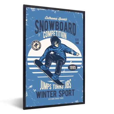 Poster - 40x60 cm - Snowboard - Mann - Retro - Zitat