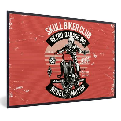 Poster - 90x60 cm - Motorrad - Skelett - Kleidung - Retro