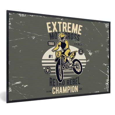 Poster - 90x60 cm - Motorrad - Gelb - Retro