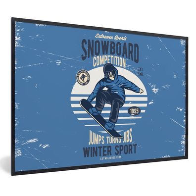 Poster - 30x20 cm - Snowboard - Mann - Vintage
