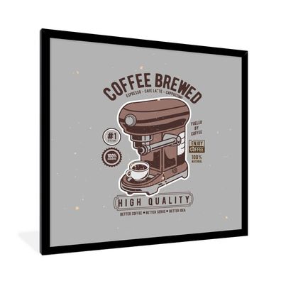 Poster - 40x40 cm - Kaffeemaschine - Tasse - Retro - Zeichnung