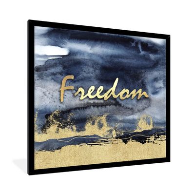 Poster - 40x40 cm - Zitat - Freiheit - Gold - Schwarz