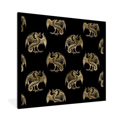 Poster - 40x40 cm - Muster - Drache - Gold - Schwarz