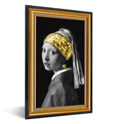 Poster - 20x30 cm - Das Mädchen mit dem Perlenohrring - Vermeer - Gold - Rahmen