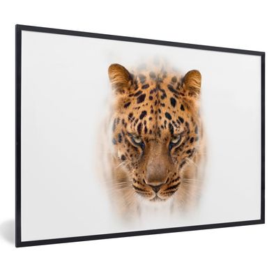 Poster - 120x80 cm - Leopard - Weiß - Gesicht