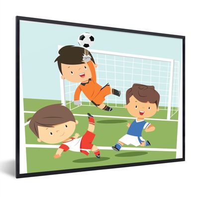 Poster - 40x30 cm - Eine Illustration von drei Kindern, die Fußball spielen