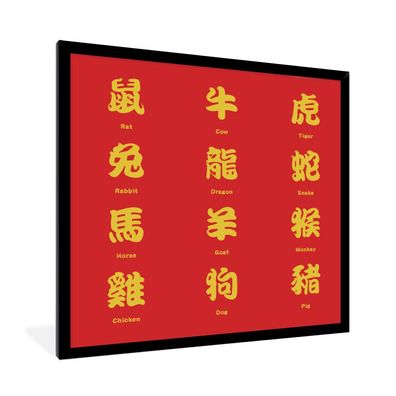Poster - 40x40 cm - Chinesische Zeichen für Tiernamen in Gold