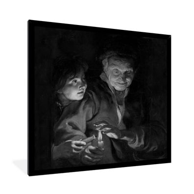 Poster - 40x40 cm - Alte Frau und Junge mit Kerzen - Gemälde von Peter Paul